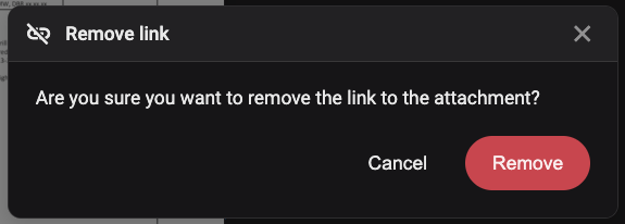Attachments - warning - remove link