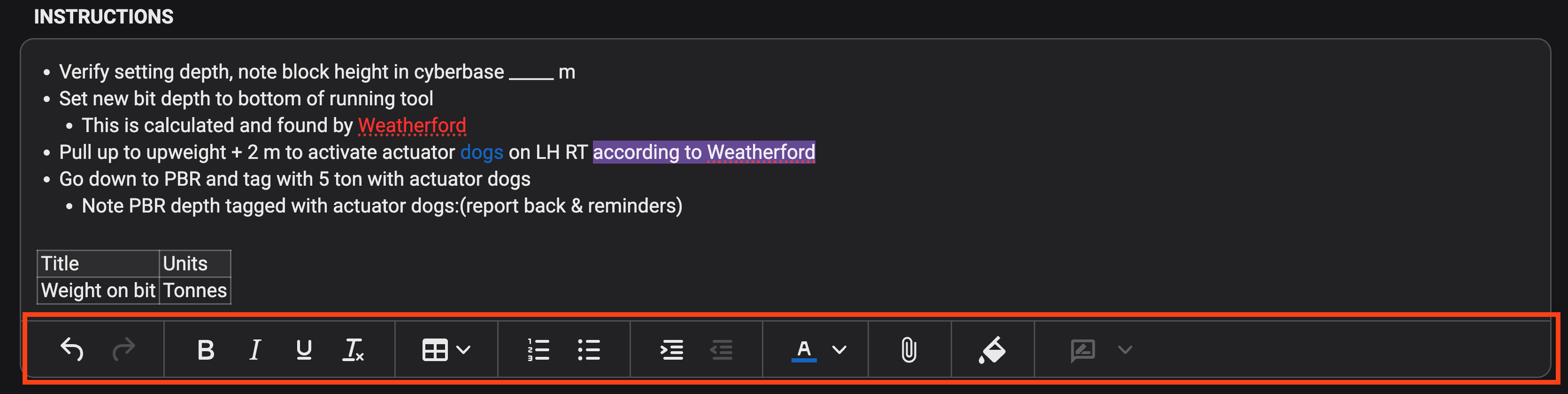 Instructions - toolbar