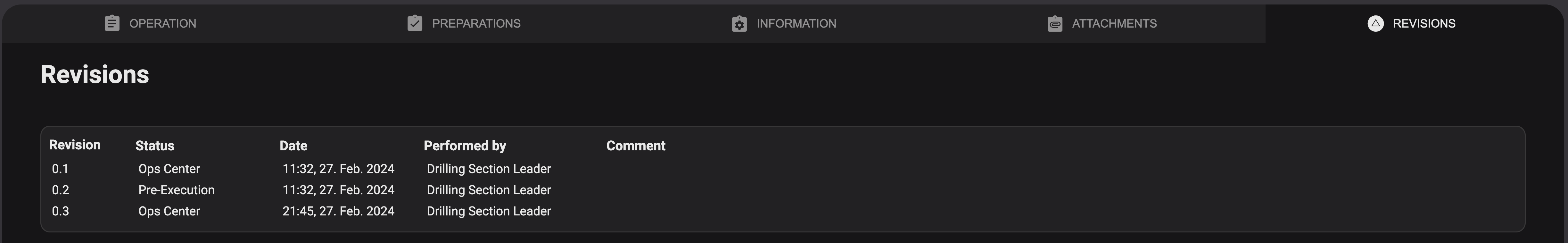 Revision tab overview