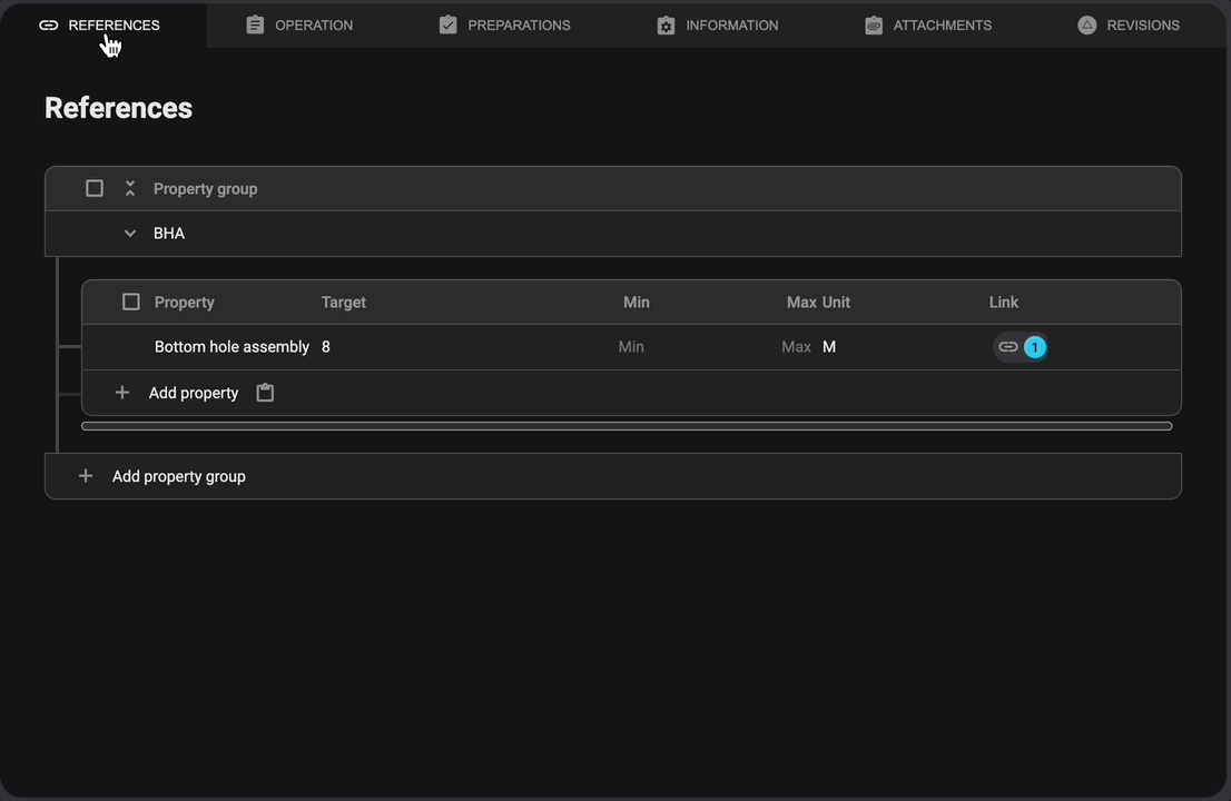 References - Link a property to an operational parameter