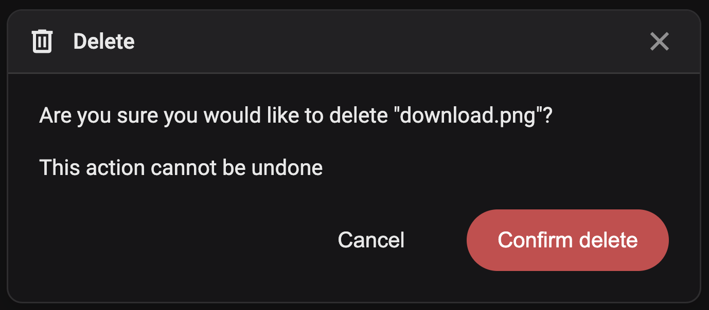 Attachments - Modal box - delete