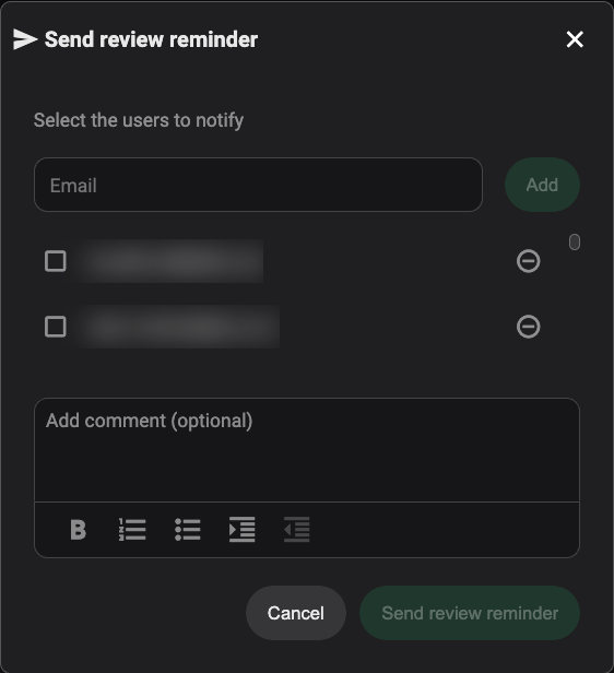 Plan status - Review - Send reminder