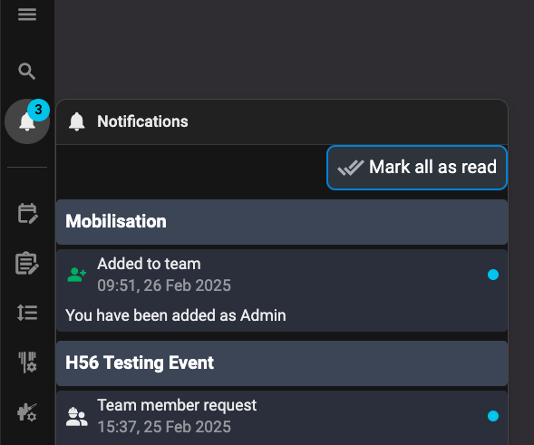 Notifications - left side panel